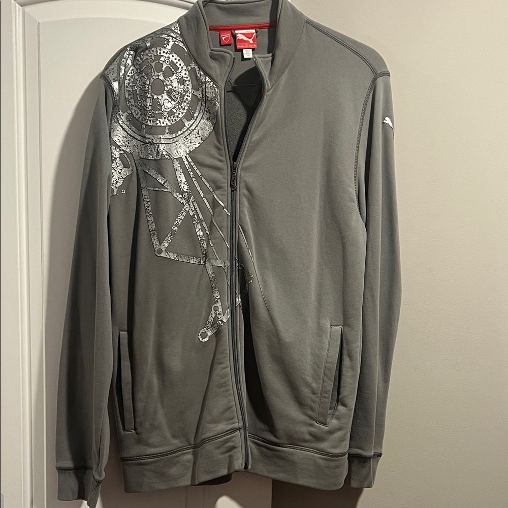 Puma Men's Gray Jacket with Artistic Graphic